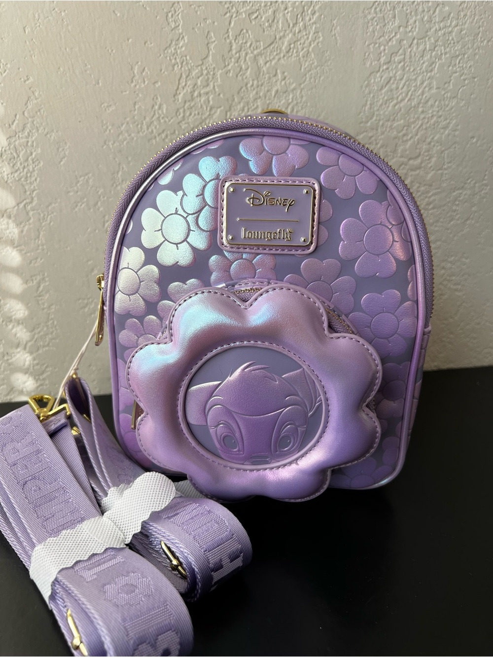 Loungefly Disney Bambi Purple Iridescent Convertible Mini Backpack Crossbody Bag
